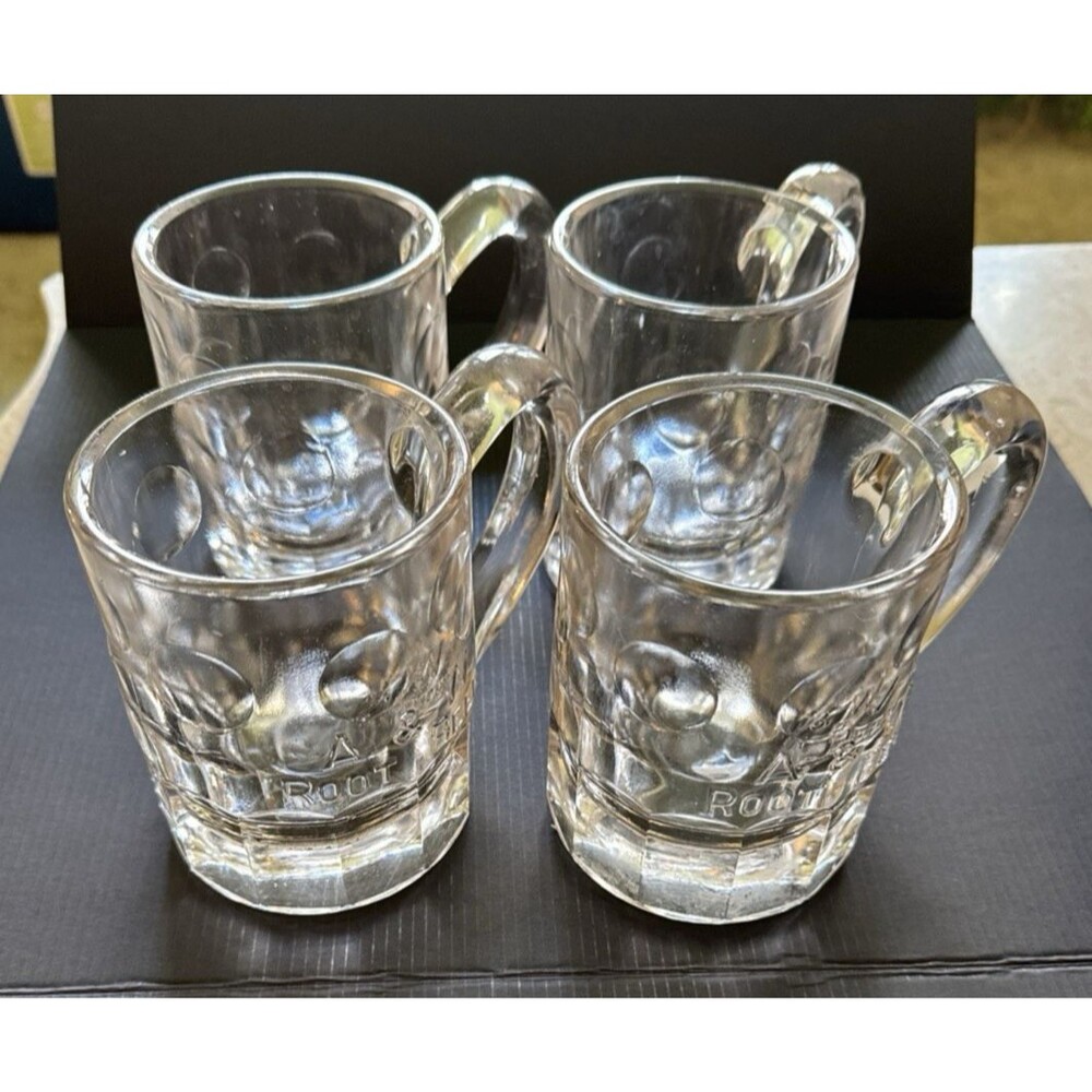 Vintage 1948-1958 A&W Root Beer Embossed Clear Glass Mug 4 1/4" Tall "Dog Ear "